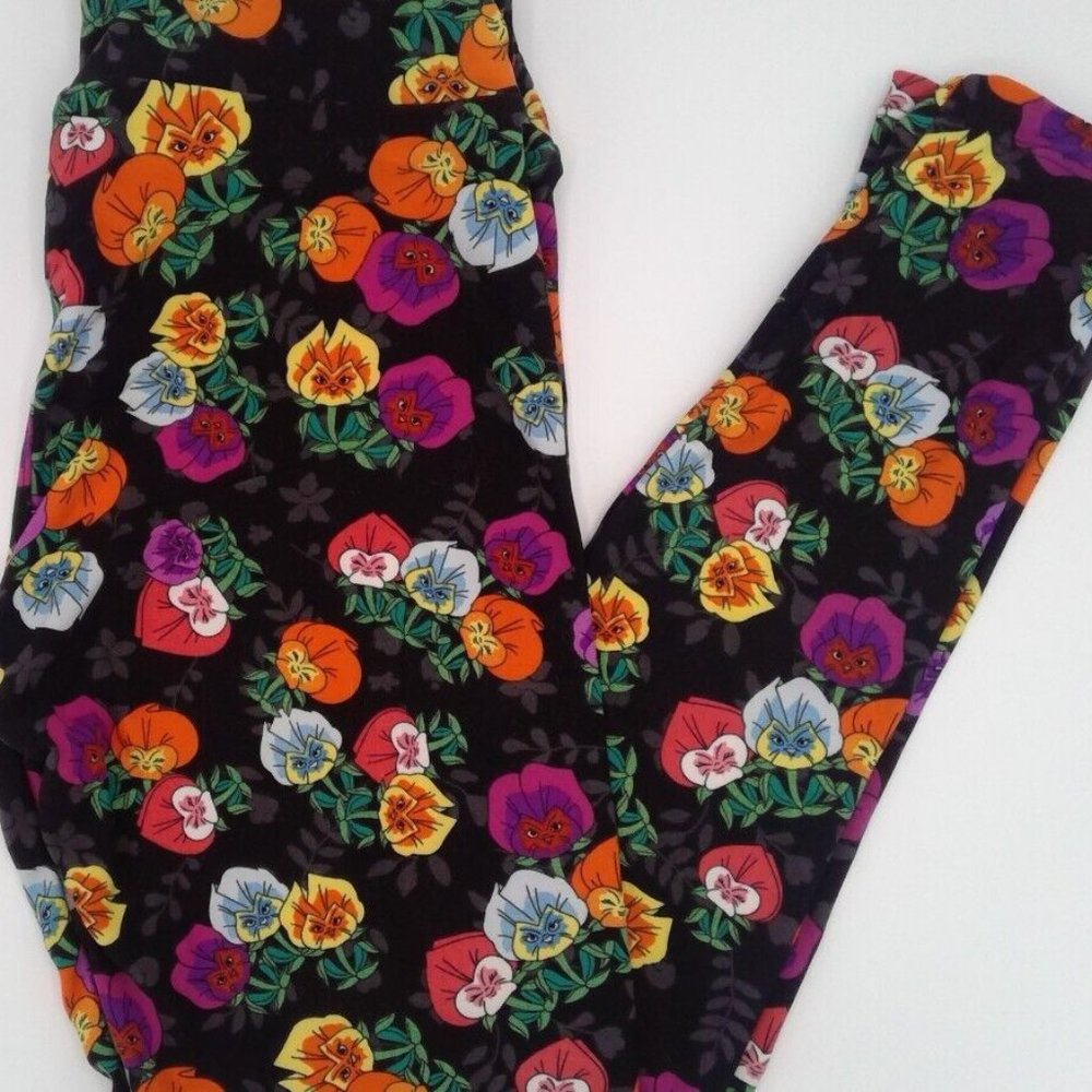 LULAROE DISNEY LEGGINGS ONE SIZE ALICE IN WONDERLAND POPPY FLOWER